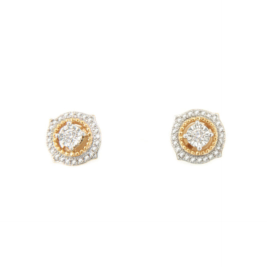 Pendientes EFESO solitario con brillantes en oro amarillo y blanco  en 14 ktes