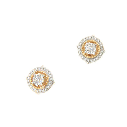 Pendientes EFESO solitario con brillantes en oro amarillo y blanco  en 14 ktes