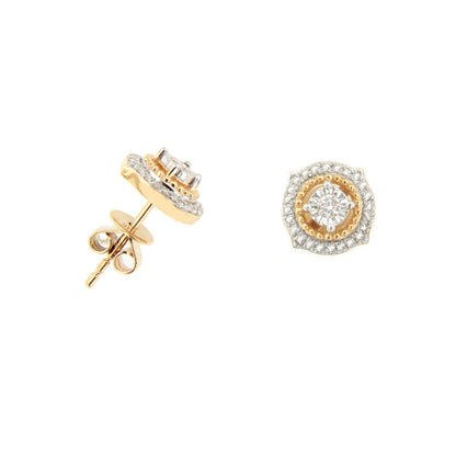 Pendientes EFESO solitario con brillantes en oro amarillo y blanco  en 14 ktes