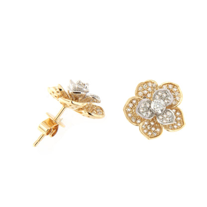 Pendientes HALICARNASO flor con brillantes en oro amarillo y blanco  en 14 ktes
