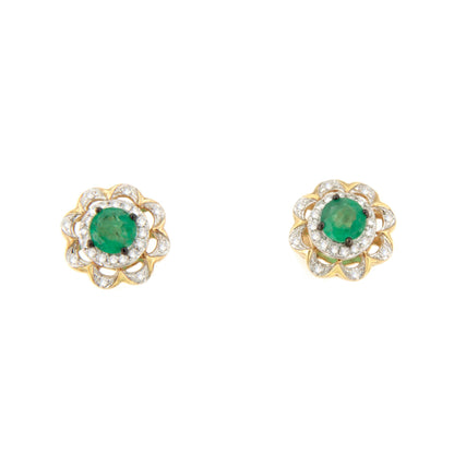 Pendientes CENIT en esmeralda y brillantes en oro amarillo de 14 ktes