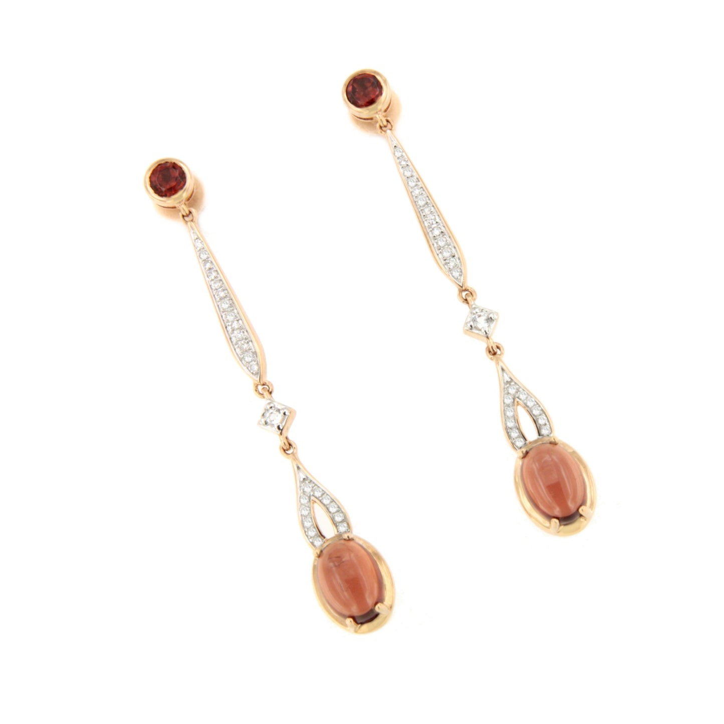Pendientes SOLTICIO topacio en oro blanco y rosa con brillantes en 14 ktes