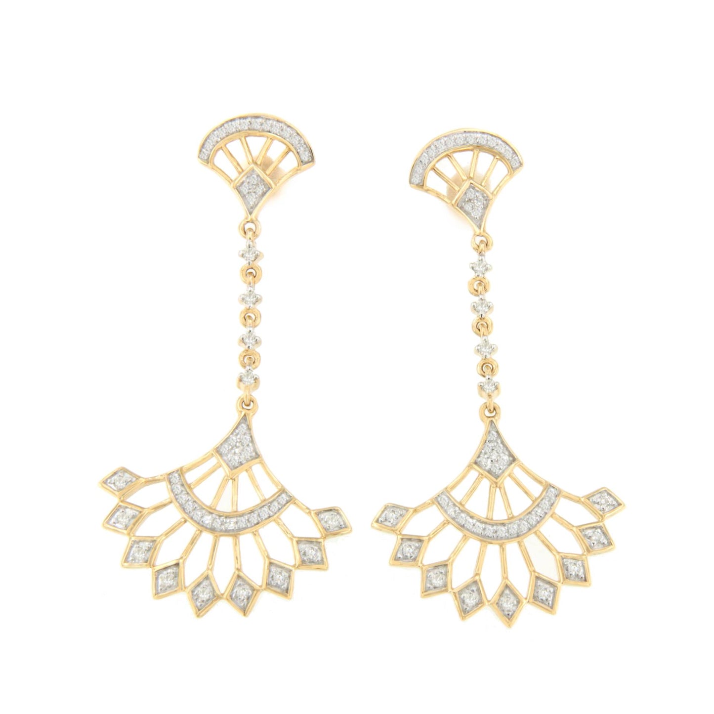 Pendientes EQUINOCIO largos en oro amarillo y blanco con brillantes 14 ktes