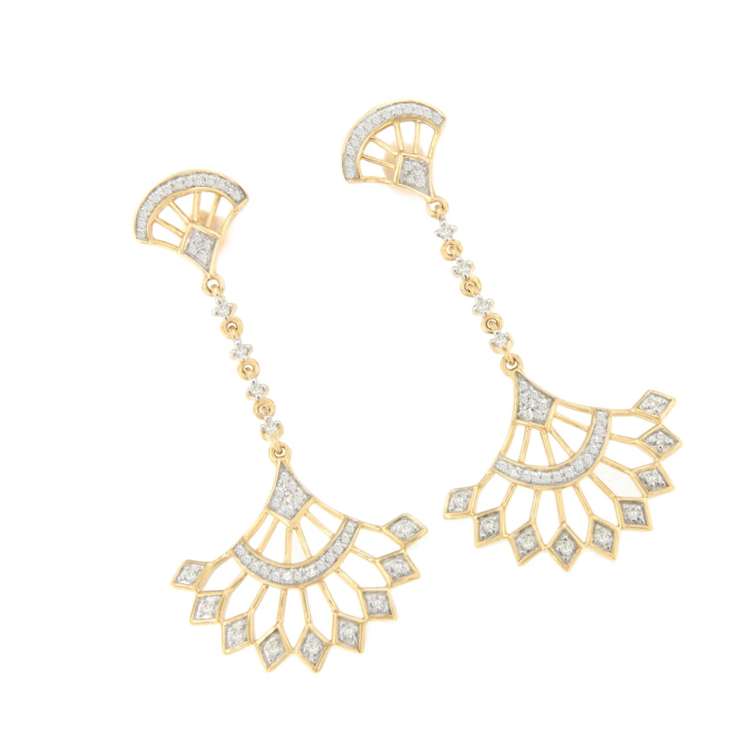 Pendientes EQUINOCIO largos en oro amarillo y blanco con brillantes 14 ktes