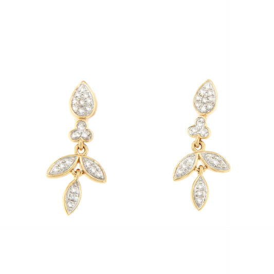 Pendientes BAKU hojas con brillantes en oro amarillo y blanco en 14 ktes.