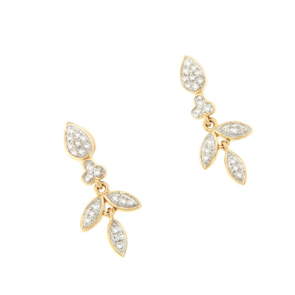 Pendientes BAKU hojas con brillantes en oro amarillo y blanco en 14 ktes.