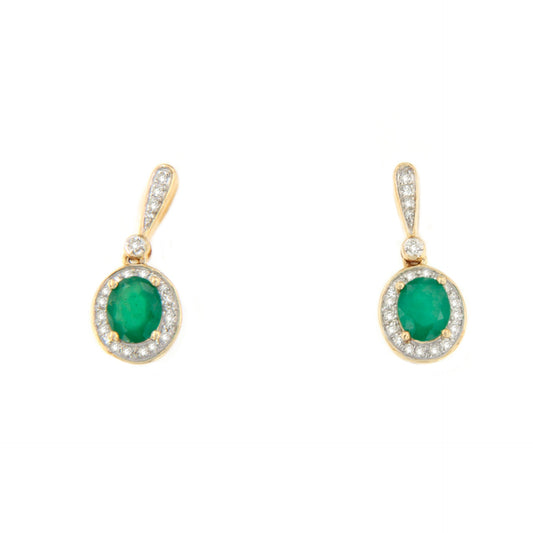 Pendientes BATUMI en esmeralda y brillantes en oro amarillo de 14 ktes