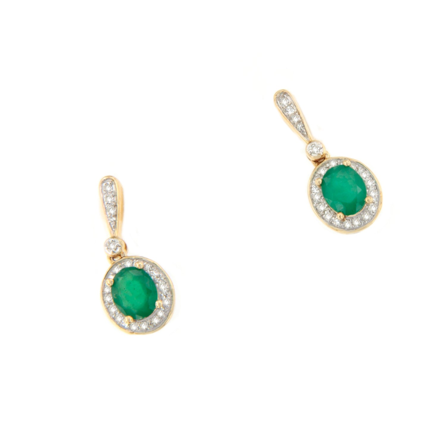 Pendientes BATUMI en esmeralda y brillantes en oro amarillo de 14 ktes