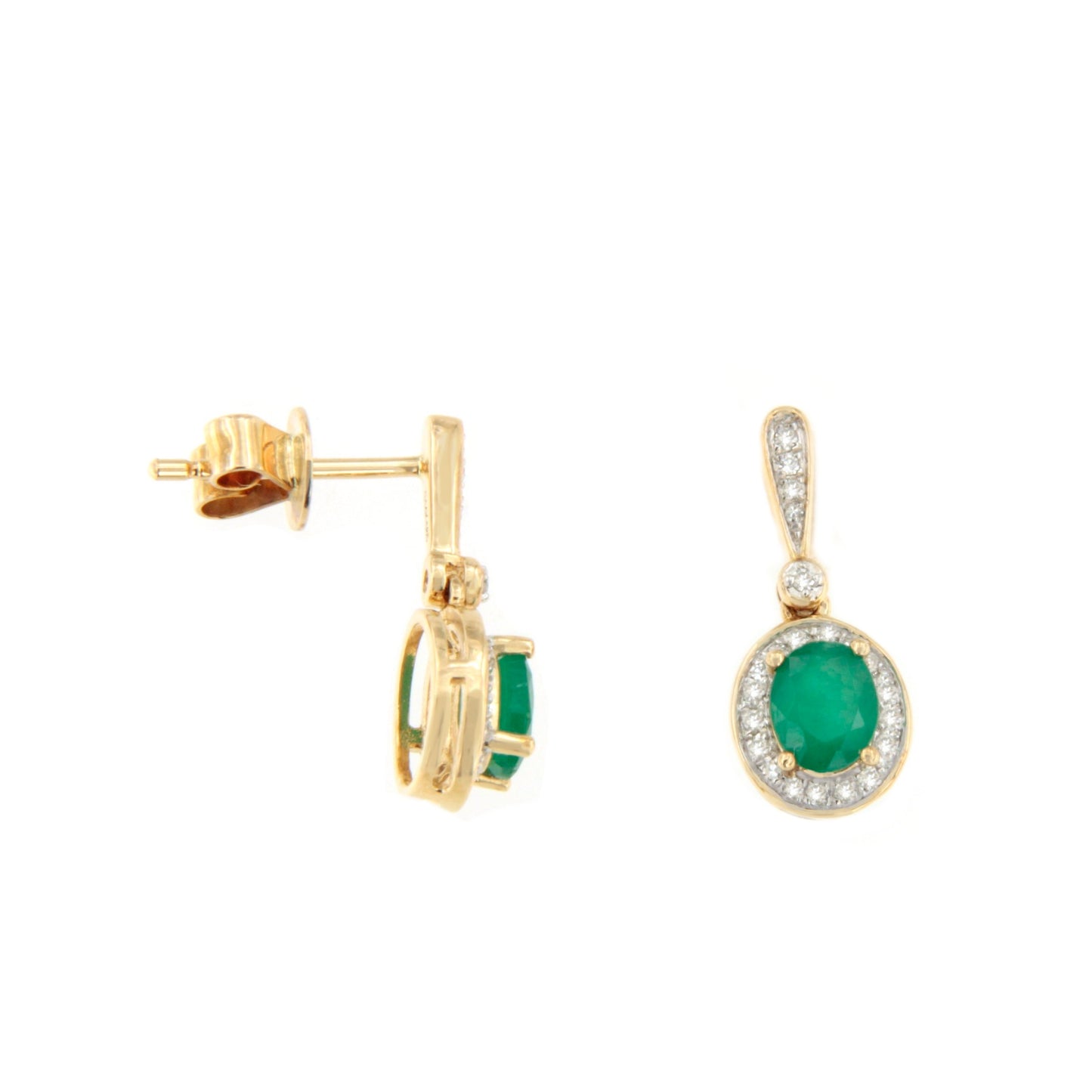 Pendientes BATUMI en esmeralda y brillantes en oro amarillo de 14 ktes