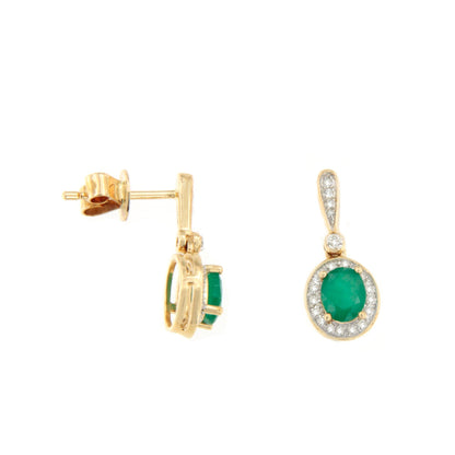 Pendientes BATUMI en esmeralda y brillantes en oro amarillo de 14 ktes