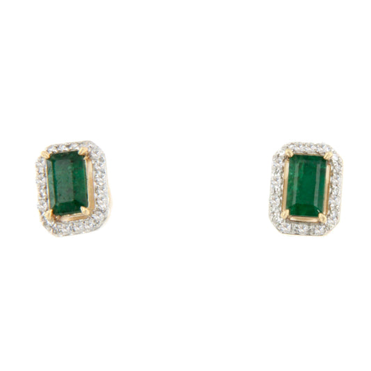 Pendientes AMARA en esmeralda y brillantes en oro amarillo de 14 ktes