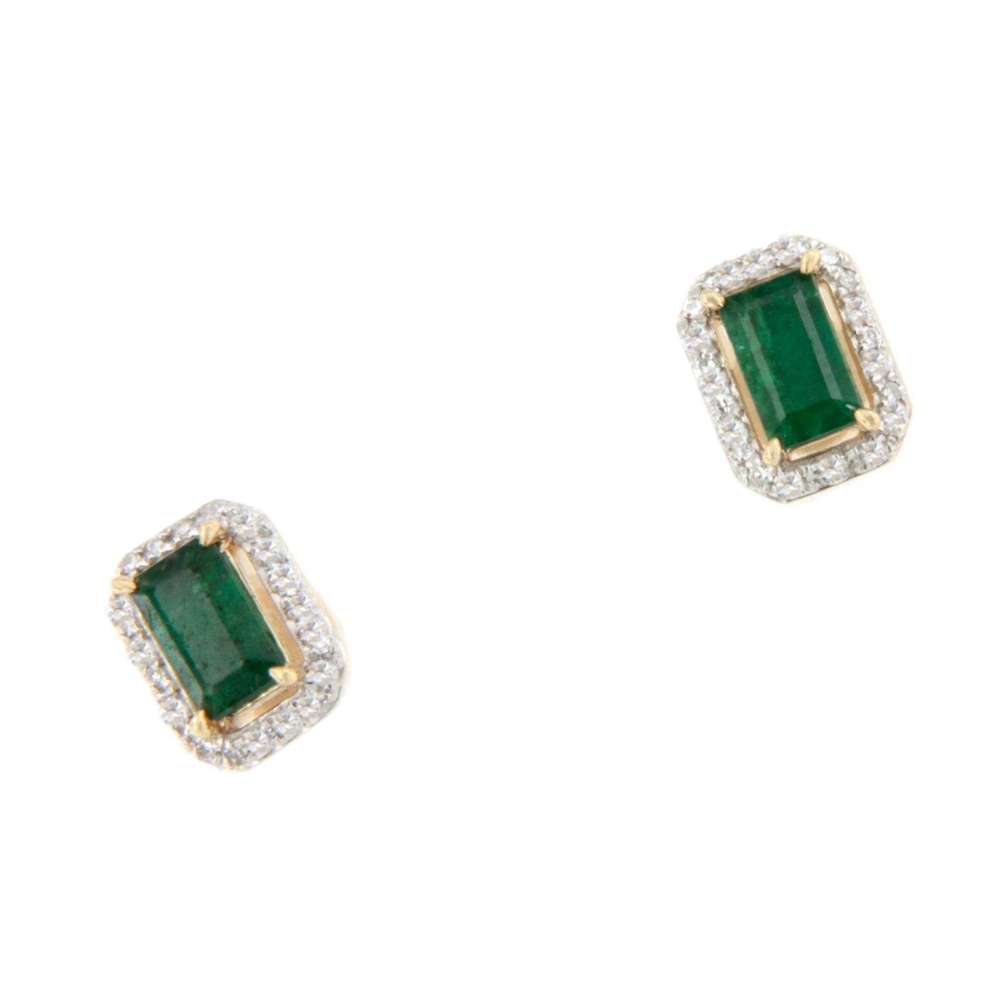 Pendientes AMARA en esmeralda y brillantes en oro amarillo de 14 ktes