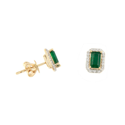 Pendientes AMARA en esmeralda y brillantes en oro amarillo de 14 ktes