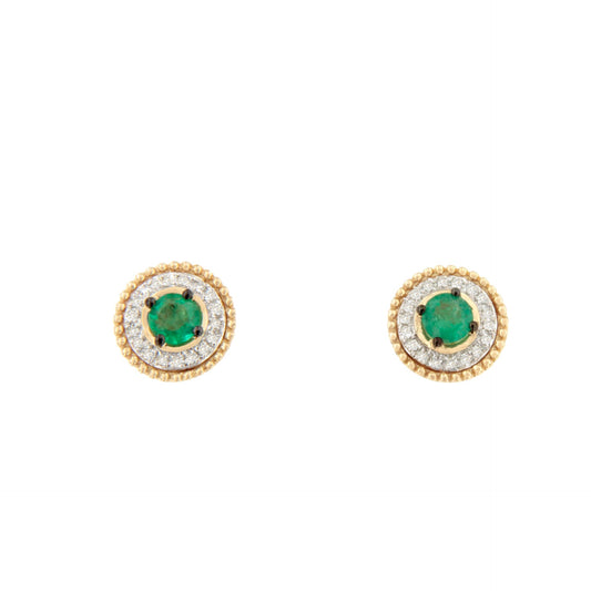 Pendientes ZARA en esmeralda y brillantes en oro amarillo de 14 ktes