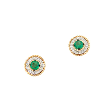 Pendientes ZARA en esmeralda y brillantes en oro amarillo de 14 ktes
