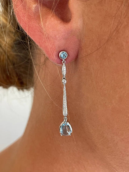 Pendientes NADIA topacio en oro blanco y rosa con brillantes en 14 ktes