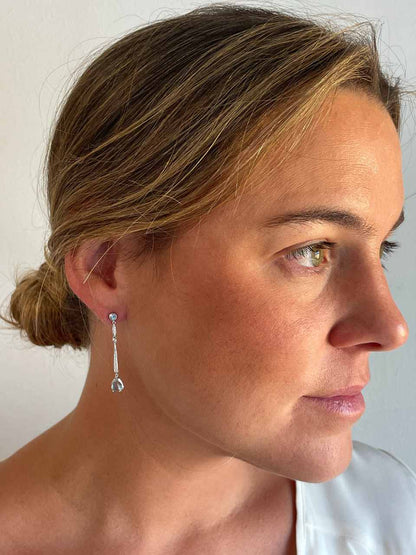 Pendientes NADIA topacio en oro blanco y rosa con brillantes en 14 ktes