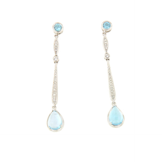 Pendientes NADIA topacio en oro blanco y rosa con brillantes en 14 ktes