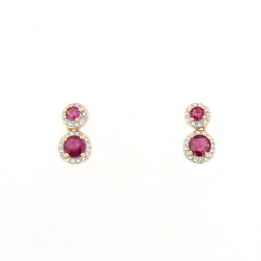 Pendientes SORA en rubies con brillantes en oro rosa y blanco de 14 ktes