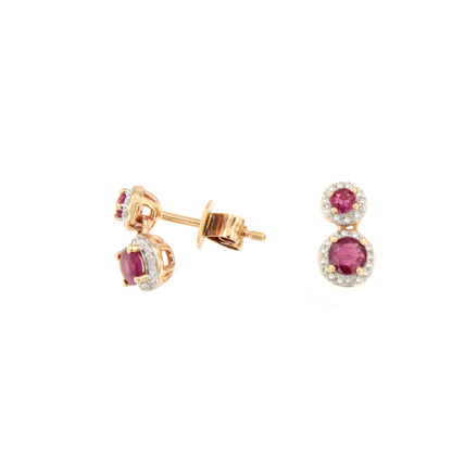 Pendientes SORA en rubies con brillantes en oro rosa y blanco de 14 ktes