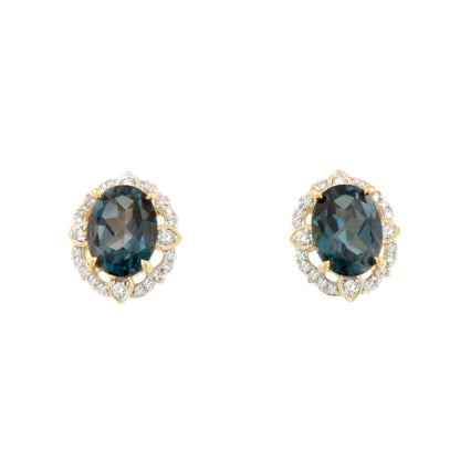 Pendientes ANKARA en oro blanco de 14 kilates con brillantes y topacio azul
