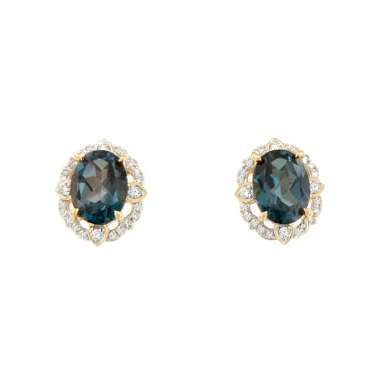 Pendientes ANKARA en oro blanco de 14 kilates con brillantes y topacio azul