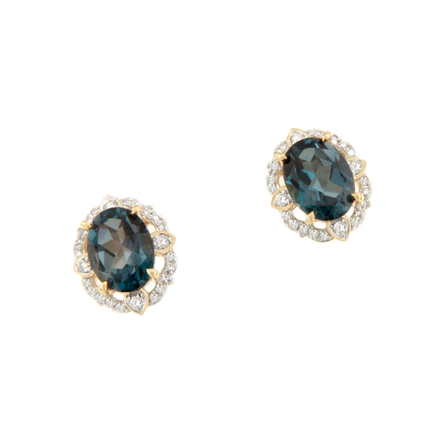 Pendientes ANKARA en oro blanco de 14 kilates con brillantes y topacio azul