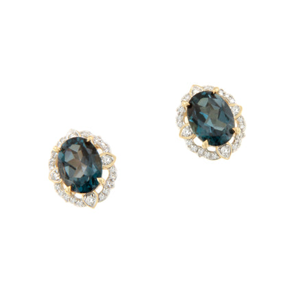 Pendientes ANKARA en oro blanco de 14 kilates con brillantes y topacio azul
