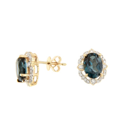 Pendientes ANKARA en oro blanco de 14 kilates con brillantes y topacio azul