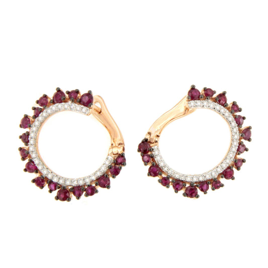 Pendientes IZMIRA en rubies con brillantes en oro rosa y blanco de 14 ktes