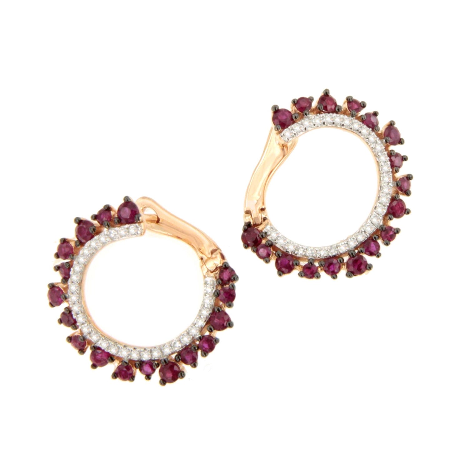 Pendientes IZMIRA en rubies con brillantes en oro rosa y blanco de 14 ktes