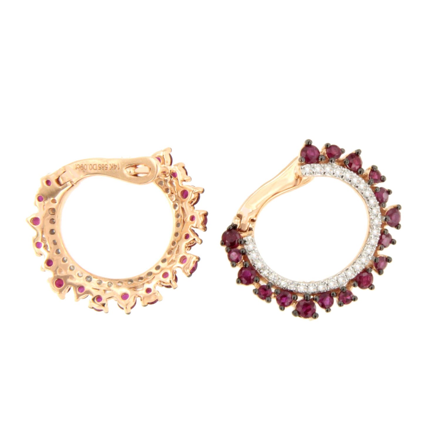 Pendientes IZMIRA en rubies con brillantes en oro rosa y blanco de 14 ktes