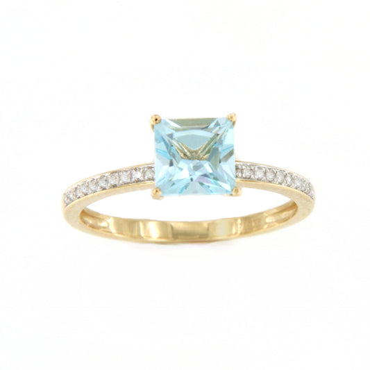 Anillo EDIRNE topacio aguamarina en oro amarillo y blanco de 9 ktes con brillantes.
