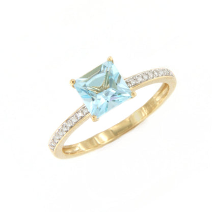 Anillo EDIRNE topacio aguamarina en oro amarillo y blanco de 9 ktes con brillantes.