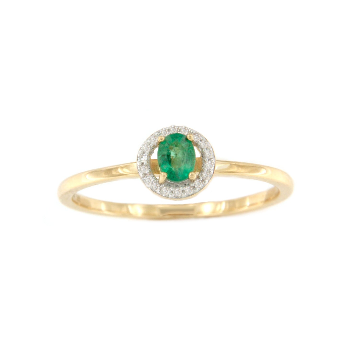 Anillo ABUJA con esmeralda y brillantes en oro amarillo y blanco de 14 ktes.