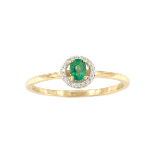 Anillo ABUJA con esmeralda y brillantes en oro amarillo y blanco de 14 ktes.