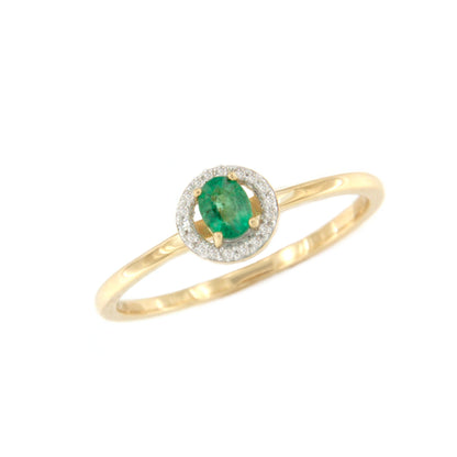 Anillo ABUJA con esmeralda y brillantes en oro amarillo y blanco de 14 ktes.