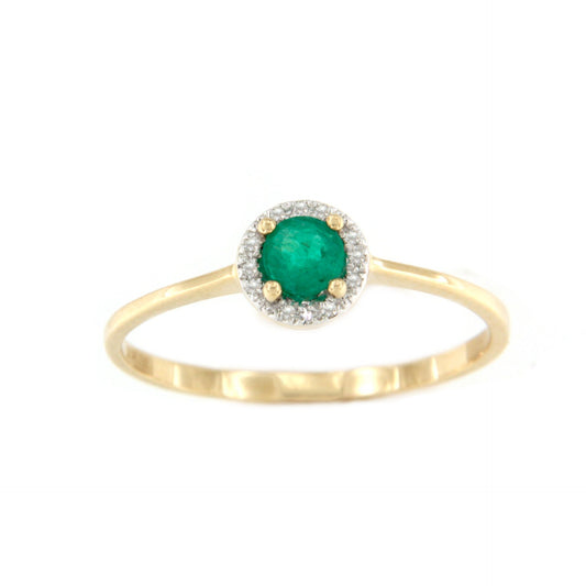Anillo ACORA con esmeralda y brillantes en oro amarillo y blanco de 14 ktes.