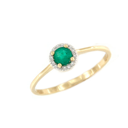 Anillo ACORA con esmeralda y brillantes en oro amarillo y blanco de 14 ktes.