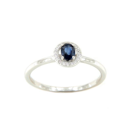 Anillo RAVENA esmeralda o zafiro con brillantes en oro blanco de 14 ktes
