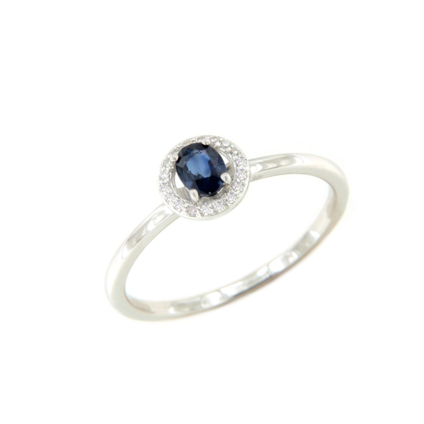 Anillo RAVENA esmeralda o zafiro con brillantes en oro blanco de 14 ktes