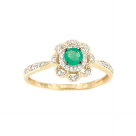 Anillo PARMAR con esmeralda y brillantes en oro amarillo y blanco de 14 ktes.