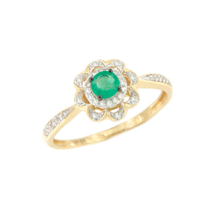 Anillo PARMAR con esmeralda y brillantes en oro amarillo y blanco de 14 ktes.