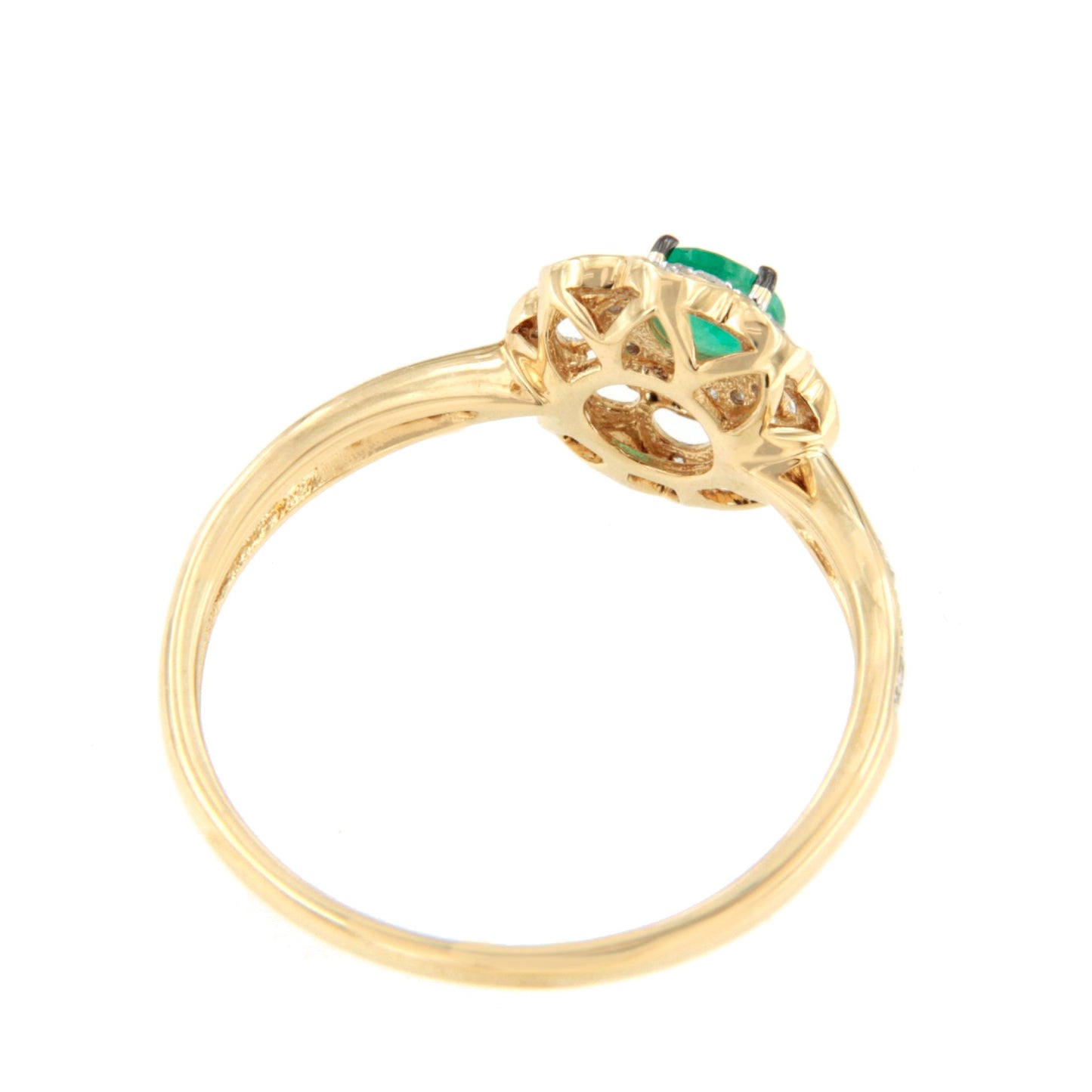 Anillo PARMAR con esmeralda y brillantes en oro amarillo y blanco de 14 ktes.
