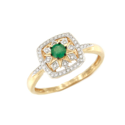 Anillo MIDENA con esmeralda y brillantes en oro amarillo y blanco de 14 ktes.