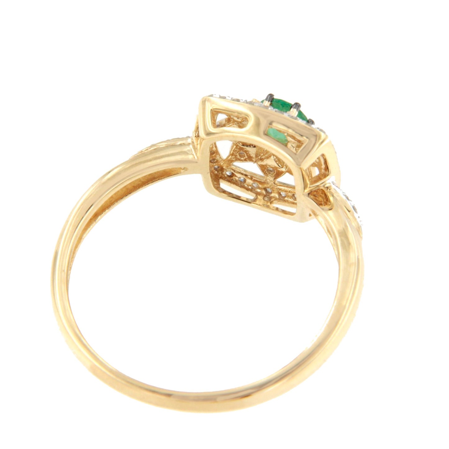 Anillo MIDENA con esmeralda y brillantes en oro amarillo y blanco de 14 ktes.