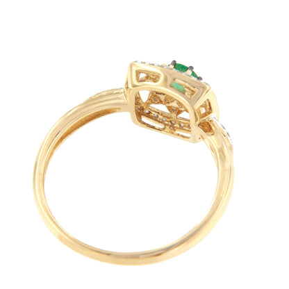 Anillo MIDENA con esmeralda y brillantes en oro amarillo y blanco de 14 ktes.
