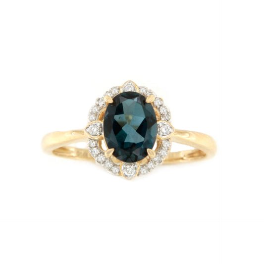 Anillo BAJUN con brillantes en oro amarillo y blanco de 14 ktes y Topacio.