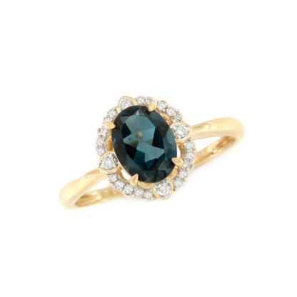 Anillo BAJUN con brillantes en oro amarillo y blanco de 14 ktes y Topacio.