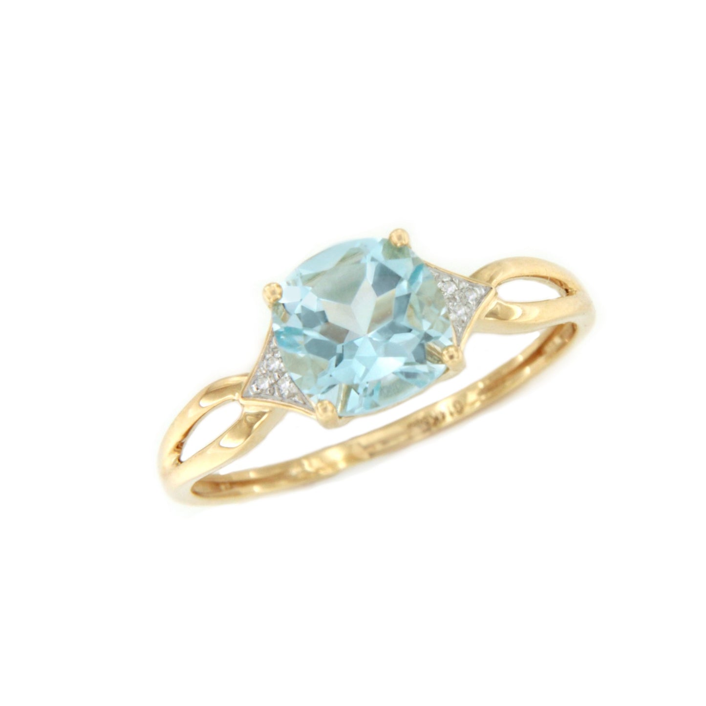 Anillo JARTUM con brillantes en oro amarillo de 14 ktes y Topacio azul